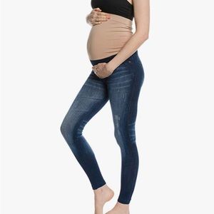 CLOYA Maternity Denim Print Fake Jeans, Seamless Full Length Leggings